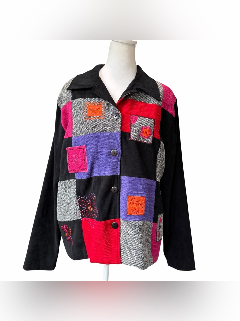 Koret Patchwork VTG Jacket Floral Embroidered Cottagecore Colorful Sz Large 90s
